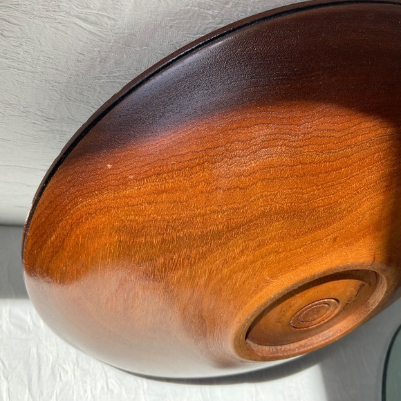Vintage Artisan Turned Walnut Wood Hand Crafted Shallow Decorative Bowl - Picture 6 of 9